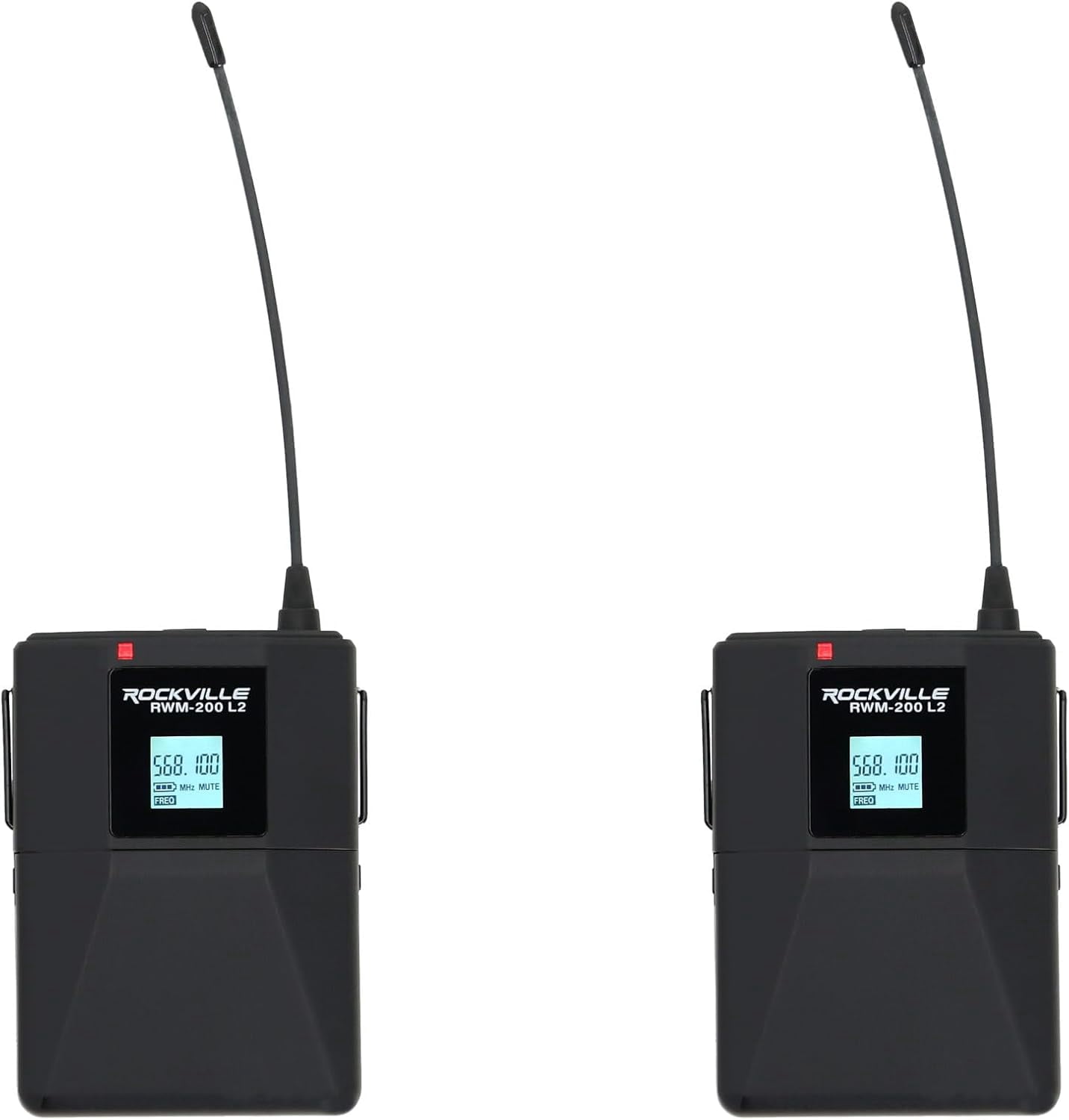Rockville RWM-200 L2 Dual UHF Beltpack Wireless Microphone System, Lavalier & Headset Mics, 200 Channels, 3 Band EQ, Echo