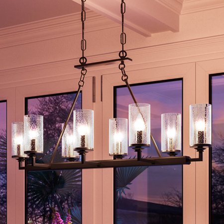 

Luxury Rustic Indoor Chandelier 17.5 H x 38 W with Industrial Style Elements Tuscan Design Charcoal Finish and Glass UHP2894
