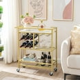 thumbnail image 3 of Bar Cart for Home, 3-Tier Serving Cart with Wheels and Handle, Beverage Cart with Wine Rack and Glass Holders, Rolling Wine Cart for Kitchen, Dining Room, Gold and White, 3 of 18