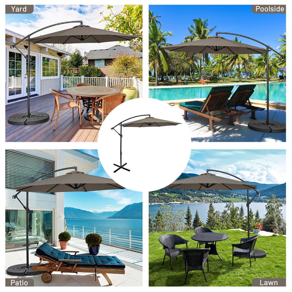 Aimee Lii 10 Feet Offset Umbrella with 8 Ribs Cantilever and Cross Base, Outdoor Umbrella with Base, Brown Aimee Lii 10 Feet Offset Umbrella with 8 Ribs Cantilever and Cross Base, Outdoor Umbrella with Base, Brown