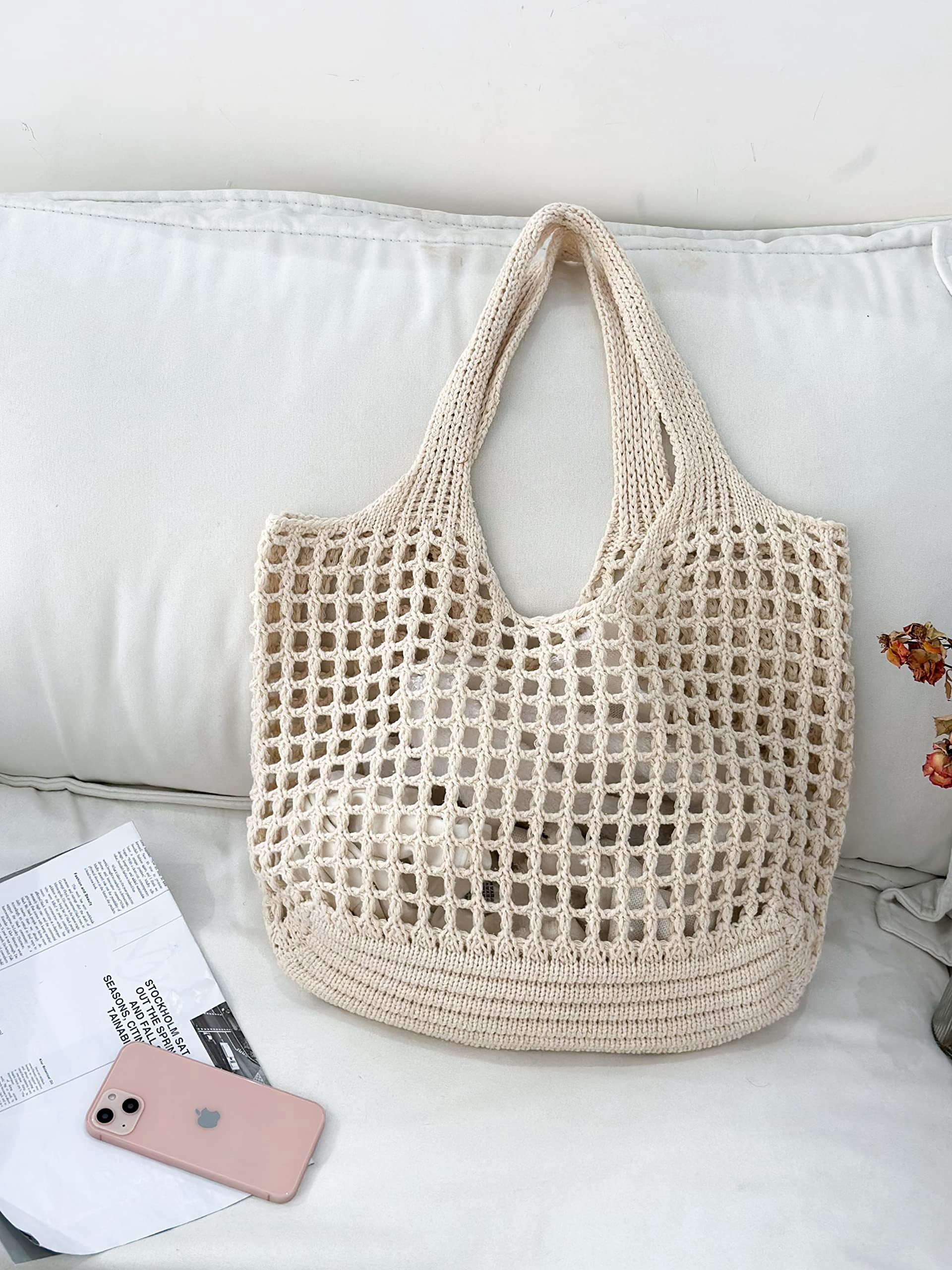 Beach Bag for women, Crochet tote bags, Shoulder Handbags knit bag,cute tote bag for travel,Crocheted tote bag