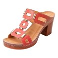 thumbnail image 7 of Rokment Womens Platform Chunky High Heels Dressy Slip on Sandals 2026 Summer Comfortable Trendy Casual Geometric Hollow out Heeled Slides Red Size 9.5, 7 of 7