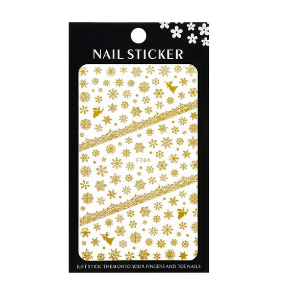 Xiwaer Christmas Nail Sticker 3D Waterproof Adhesive Nail Sticker Christmas Series gold