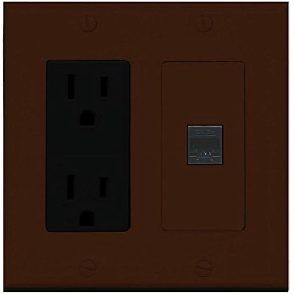 RiteAV - 15 Amp Power Outlet and 1 Port Cat5e Ethernet Decorative Type Wall Plate - Brown