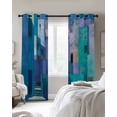 thumbnail image 2 of Abstract Blue Black Out Curtains 54 Inch Long, Short Curtains for Small Window, Painting Buildings Geometric Color Block Room Darkening Farmhouse Window Curtains for Kitchen Bedroom 42"x54" 2 Panels, 2 of 8