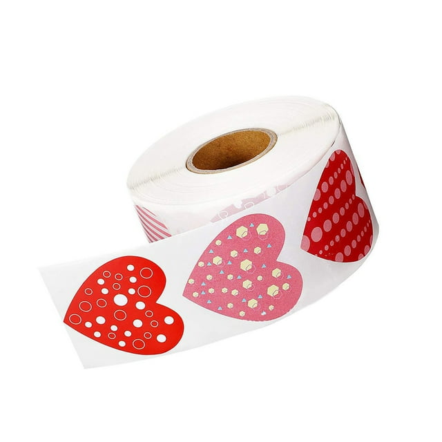 Fiudx Rollo de Pegatinas de San Valentín, Diseño de Corazones, Patrones de Colores Brillantes, Papel Autoadhesivo, Accesorios para Álbumes de Recortes y Tarjetas, Proyectos de Bricolaje, 500 Pegatina