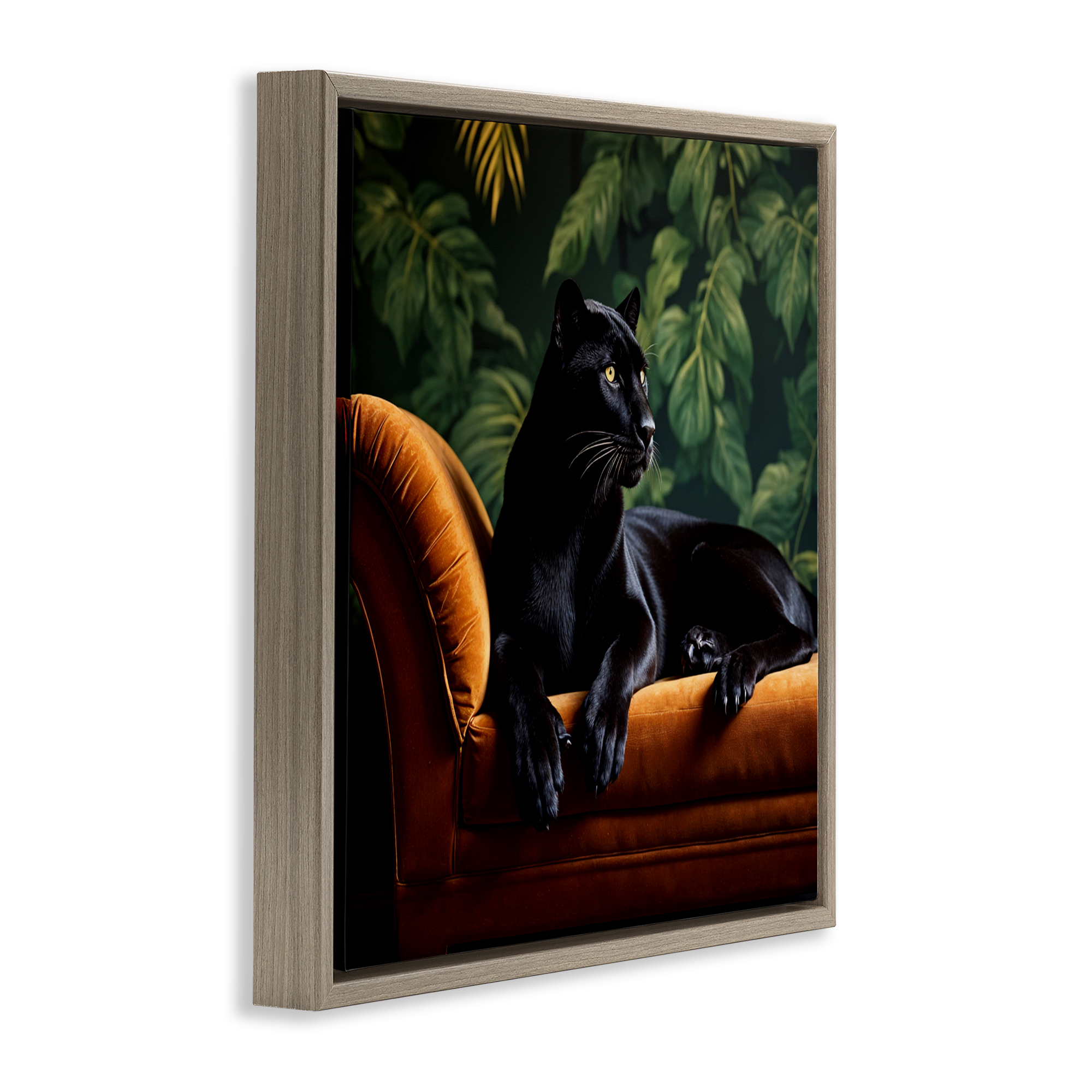Majestic Panther on Chaise Brown Framed Floater Canvas Wall Art, design by Lettered and Lined