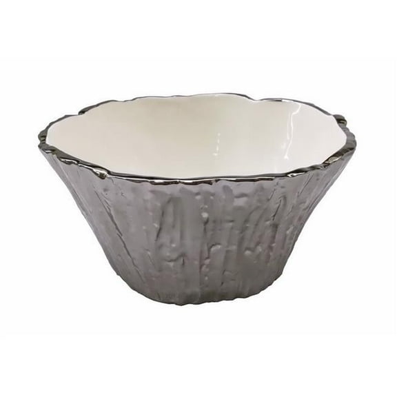 Jiallo 69102 8 in. Botanic Porcelain Tree Bark Bowl, Silver
