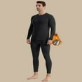 thumbnail image 2 of Dresfit Mens Long Johns 2 Pack Cold Weather Long Sleeve Crew Neck Base Layer Set Fleece Lined Cotton Atheletic Solid Loungewear Knit Lightweight Black 2XL, 2 of 5