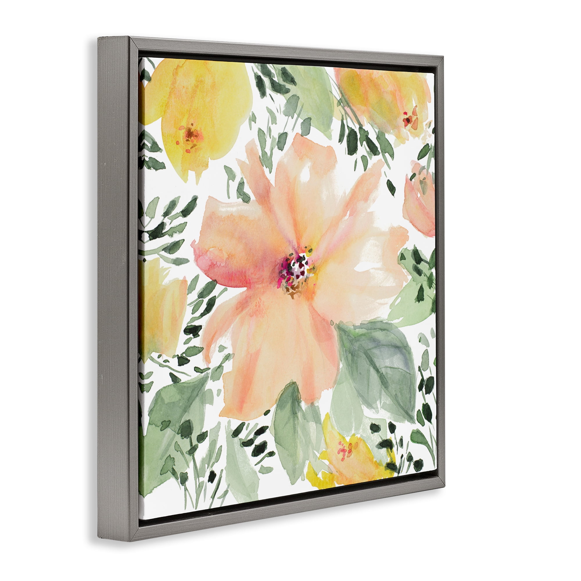 Stupell Industries Birds Eye Flowers Botanical & Floral Painting Gray Floater Framed Art Print Wall Art, 18 x 18