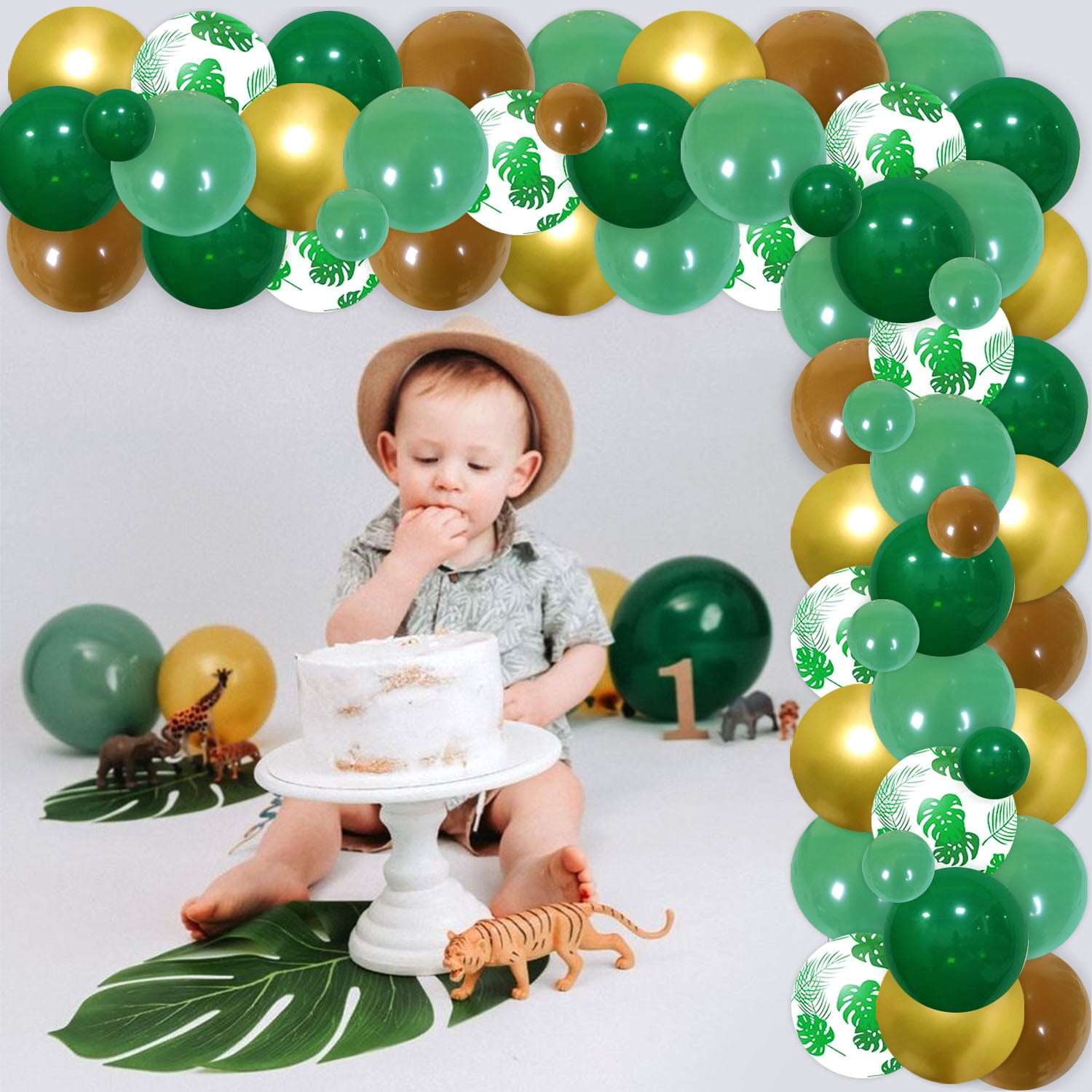 Sloth Theme Birthday Decorations, Sloth Happy Birthday Backdrop Green Brown Balloon Arch Kit for Kids Tropical Jungle Animal Themed 1st/2nd/3rd/4th Birthday Supplies