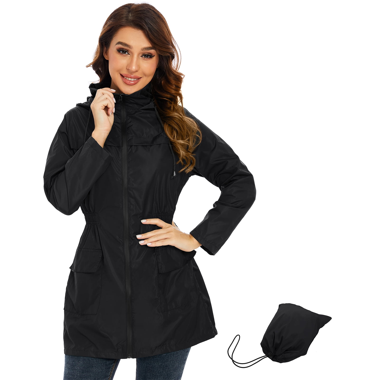 Zando Rain Jackets for Women Waterproof Long Rain Coat Windproof Warm ...