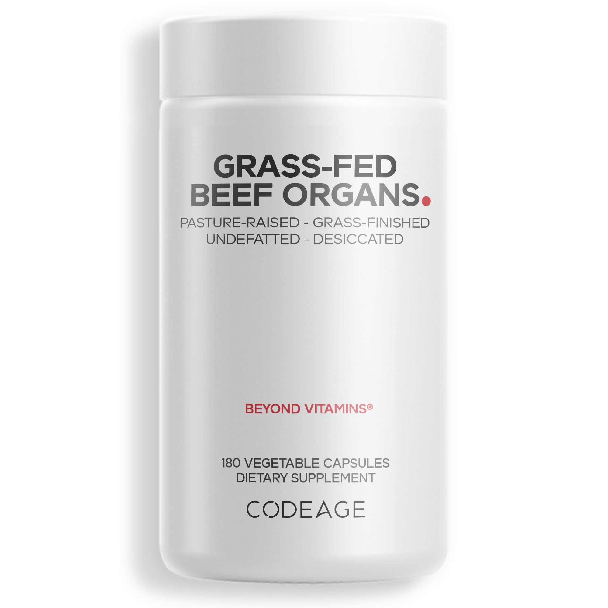 Codeage Beef Organs, Grass-Fed, Freeze-Dried, Non-Defatted, Desiccated Glandular Supplement, Non-GMO, 180 ct