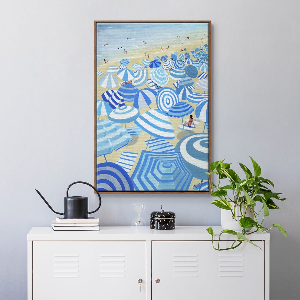 Sky Blue Beach Framed Premium Gallery Wrapped Canvas - Ready to Hang