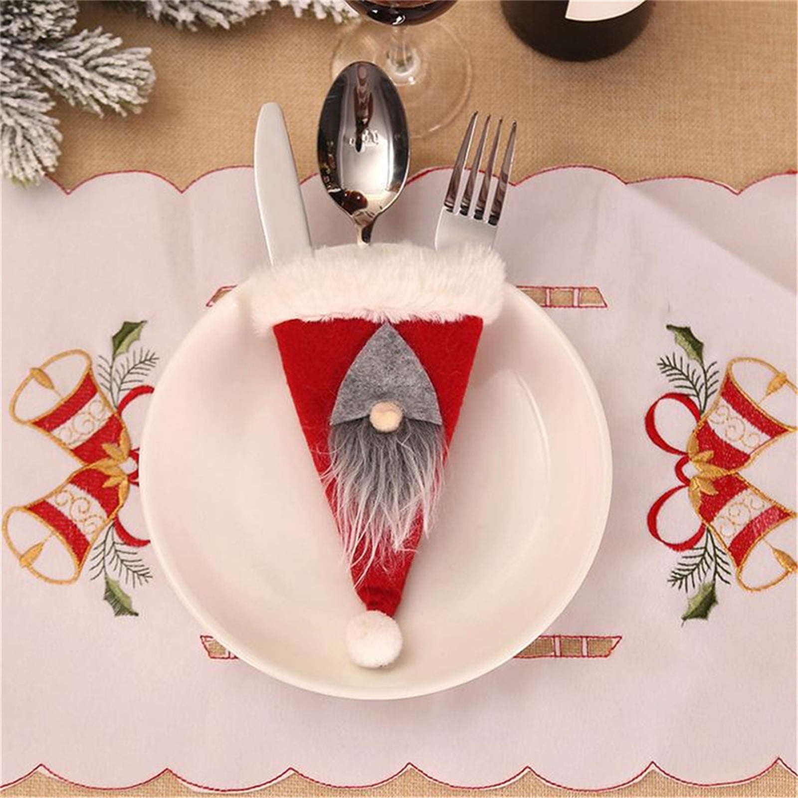 NEW Christmas Hat Santa Gnome Cutlery Holders Knives Forks Bag Dinner Decor