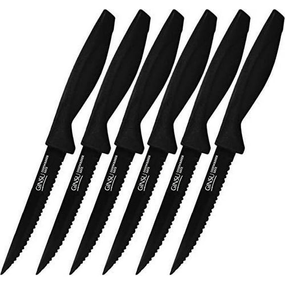 Ginsu Daku 6-Piece Black Steak Knife Set, Dishwasher Safe and Always Sharp