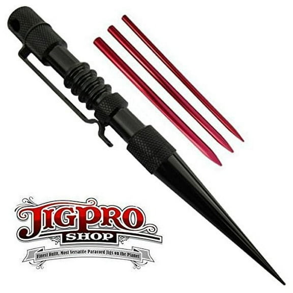Knotters Tool II (Black) w/ 3 Different Size Red Lacing Needles ~Marlin Spike for Paracord, Leather, & Other Cord