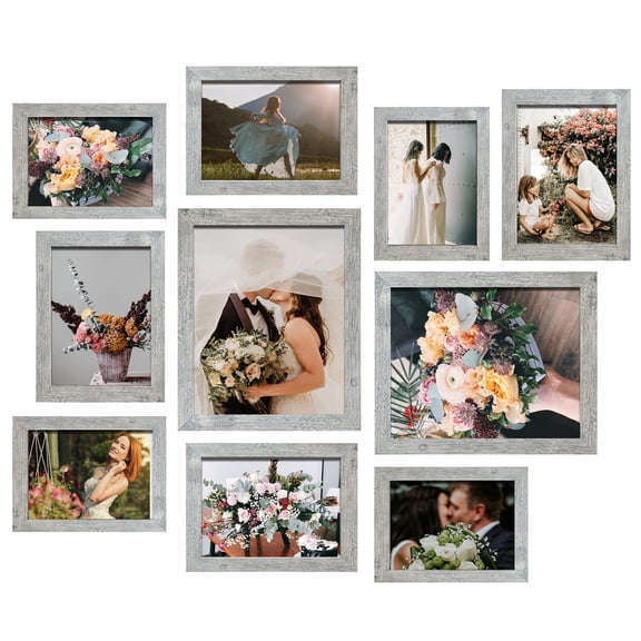 Picture Frame Set 10-Pack, Gallery Wall Frame Collage with 8x10 5x7 4x6 Frames in Grey Finishes