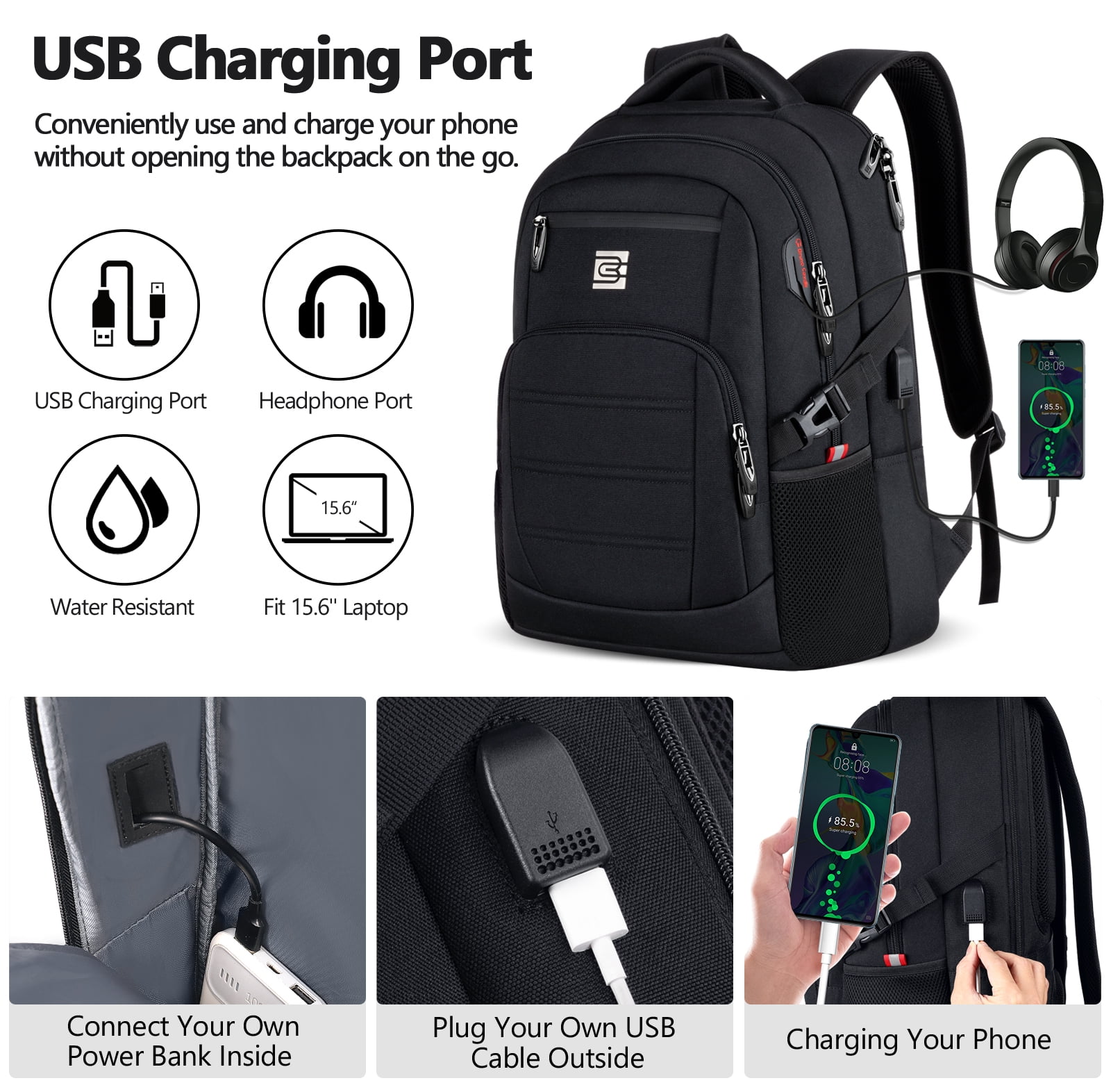 UKEIN Laptop Backpack with USB Charging Port Water Resistant Backpacks for Adults Work Business Laptop Backpack for Men