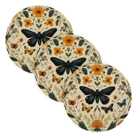 

3 Place Mat Pan Bowl Mat Teacup Mat 15x15x24 Inch Tray Mat Kitchen Pot Mat Hot Pot Mat Teapot Mat Table Protective Mat Butterflies and Flowers