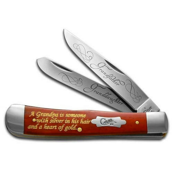 Case XX Knives Grandfather and Granddaughter Smooth Red Bone Trapper Stainless Pocket Knife