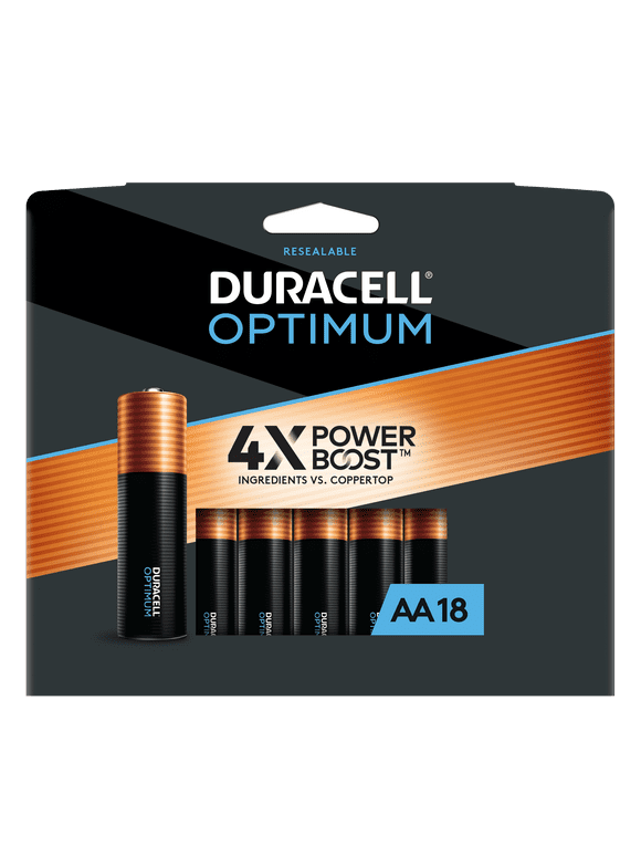Duracell Optimum AA Battery with 4X POWER BOOST, 1.5V Batteries, 18 Pack Resealable Package