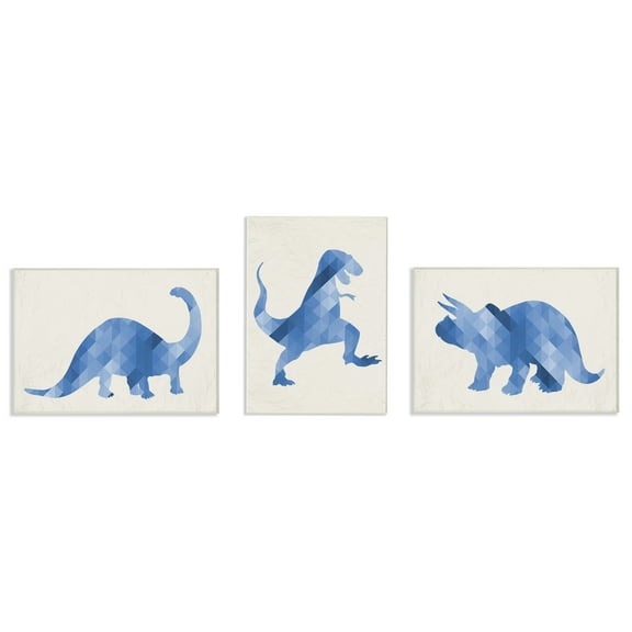 The Kids Room by Stupell Blue Geometric Ombre Dinosaurs 3pc Wall Plaque Art Set, 10 x 0.5 x 15