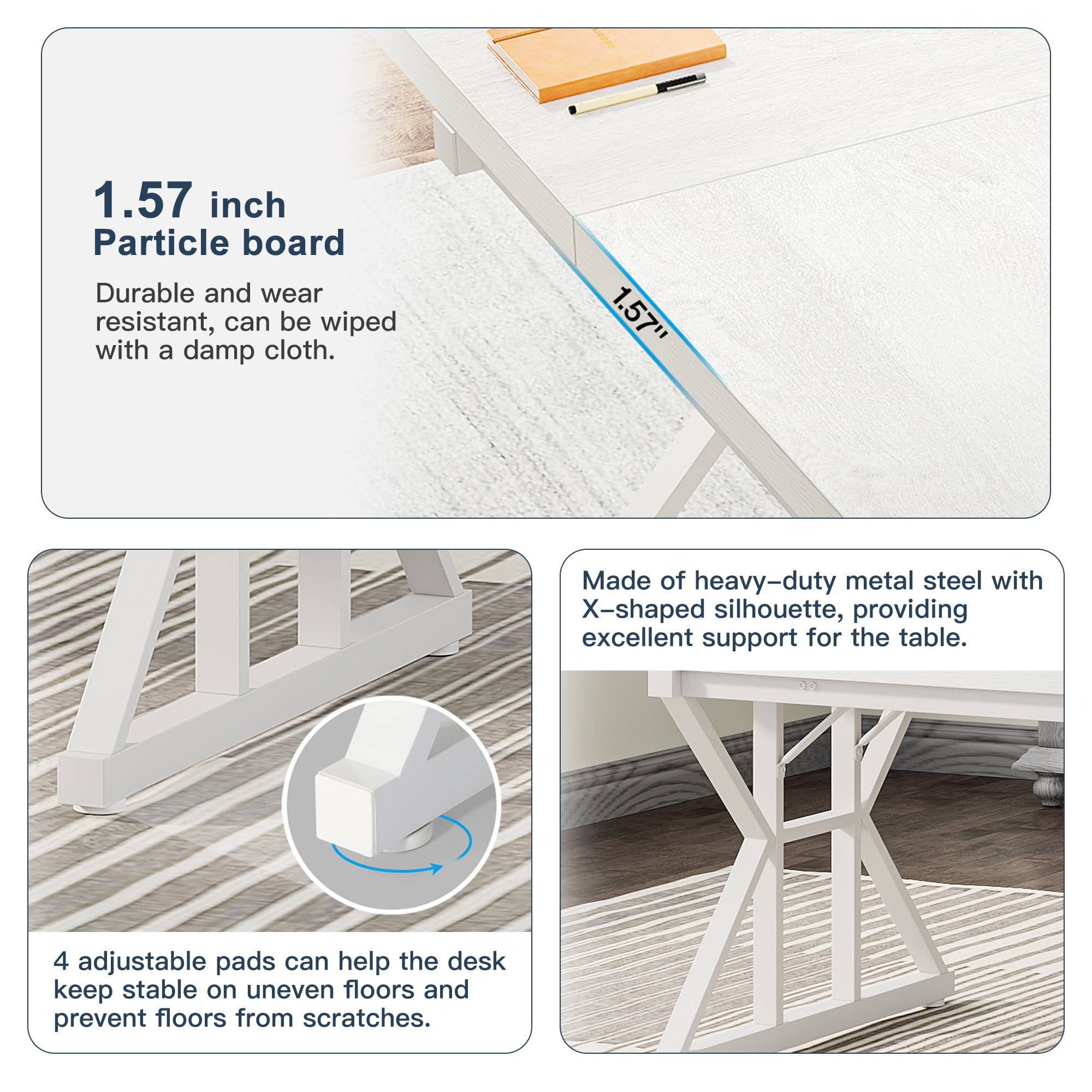 Demi Bonn 71" Farmhouse Dining Table, Wood Rustic Kitchen Table for 6 People, Large Rectangular Dinner Table for Dining Room, Home Office, Living Room Furniture, White