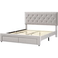 thumbnail image 4 of Full/Queen/King Size Bed Frame with 2 Storage Drawers, Vintage Velvet Upholstered Bedframe with Wooden Slat Support and Button Tufted Wingback Headboard, No Box Spring Needed, Noise Free, 4 of 8