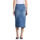 thumbnail image 3 of Falda de mezclilla de cintura alta con abertura frontal y bolsillos para mujer, falda midi de mezclilla lavada, color azul, 3 of 6