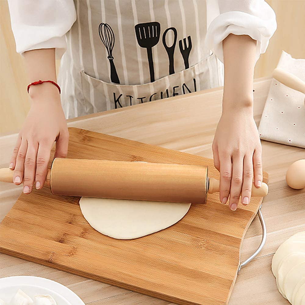 18 Inch Wood Rolling Pin With Handles Solid Wooden Roller Pin Baking Professional Dough Roller for Home Bakery Pizza Pastry Roti Pasta Bread Cookie Cook Koulang Classic Wood Rolling Pin 