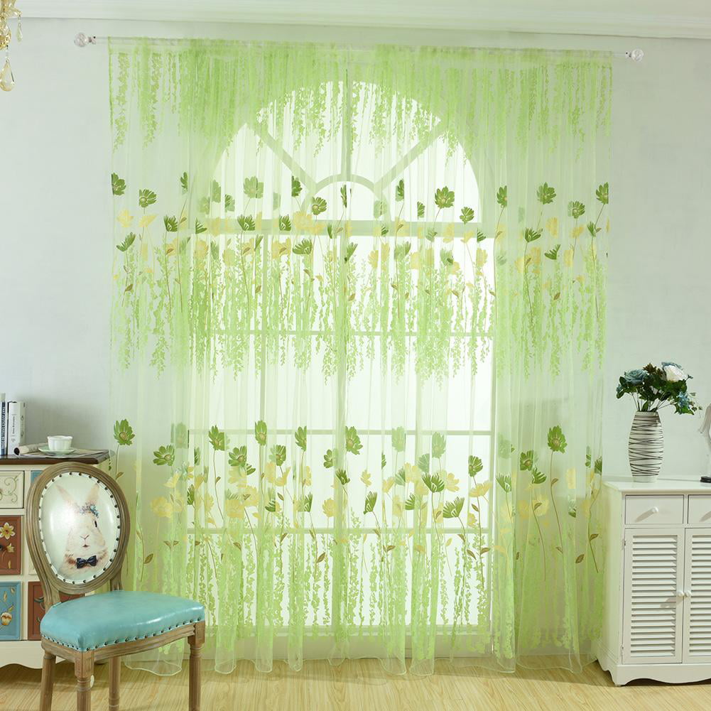 Offset Flower Sheer Curtain Yarn Tulle Window Blind Screen Voile Panel Bedroom 