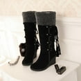 thumbnail image 6 of hopeusnice Women's Suede Wedge Boots Winter Warm Fuzzy Fleece Lined Knee High Boots Lace Up Buckle Tassel Boots Black 42, 6 of 6