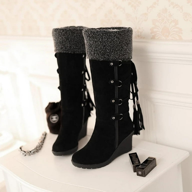 Tawop Faux Fur Boots, Boots Retro Lace Up Shoes Casual Flat Tawop Faux Fur Boots, Boots Retro Lace Up Shoes Casual Flat