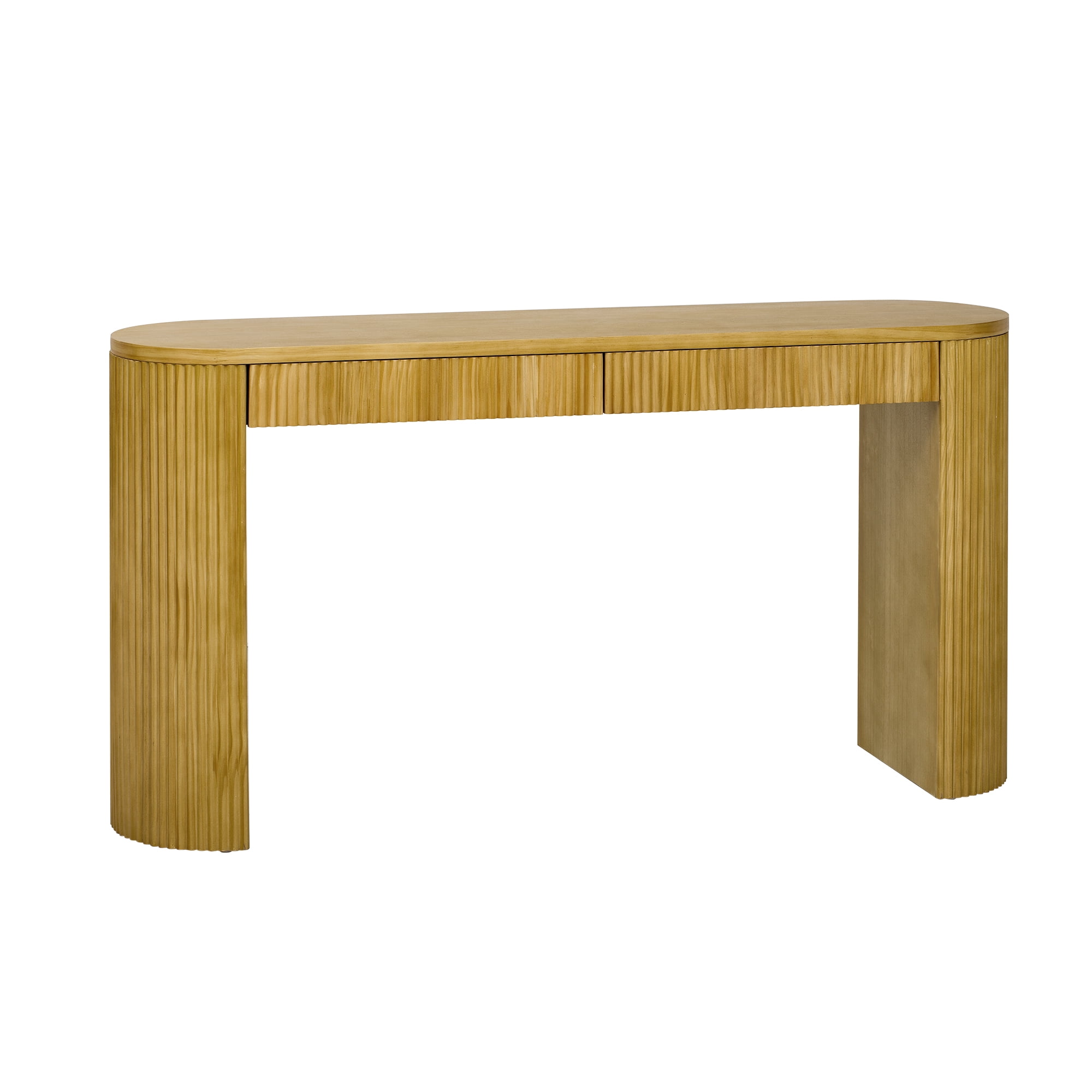 Aukfa Wood Console Table with 2 Drawers,Vertical Striped Sofa Table for Entryway/Hallway,Save Space Natural