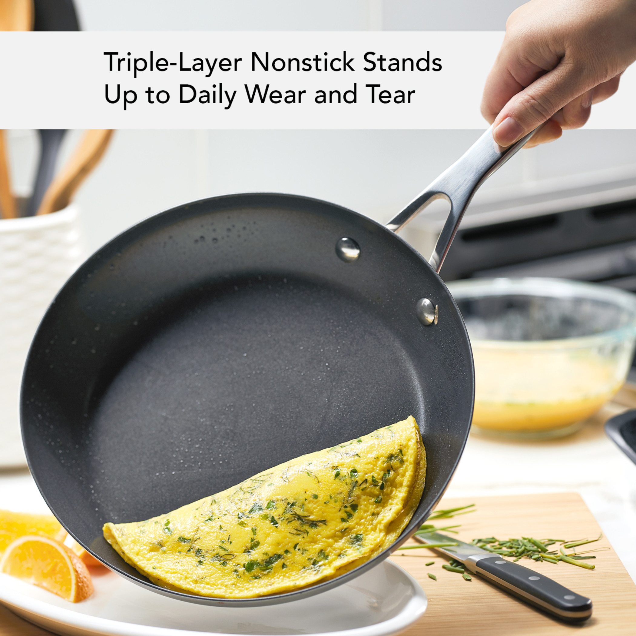 KitchenAid 3-Ply Base 9.5 Inch Stainless Steel Nonstick Induction Frying Pan, Dishwasher Safe and Oven Safe to 500°F, Brushed Stainless Steel