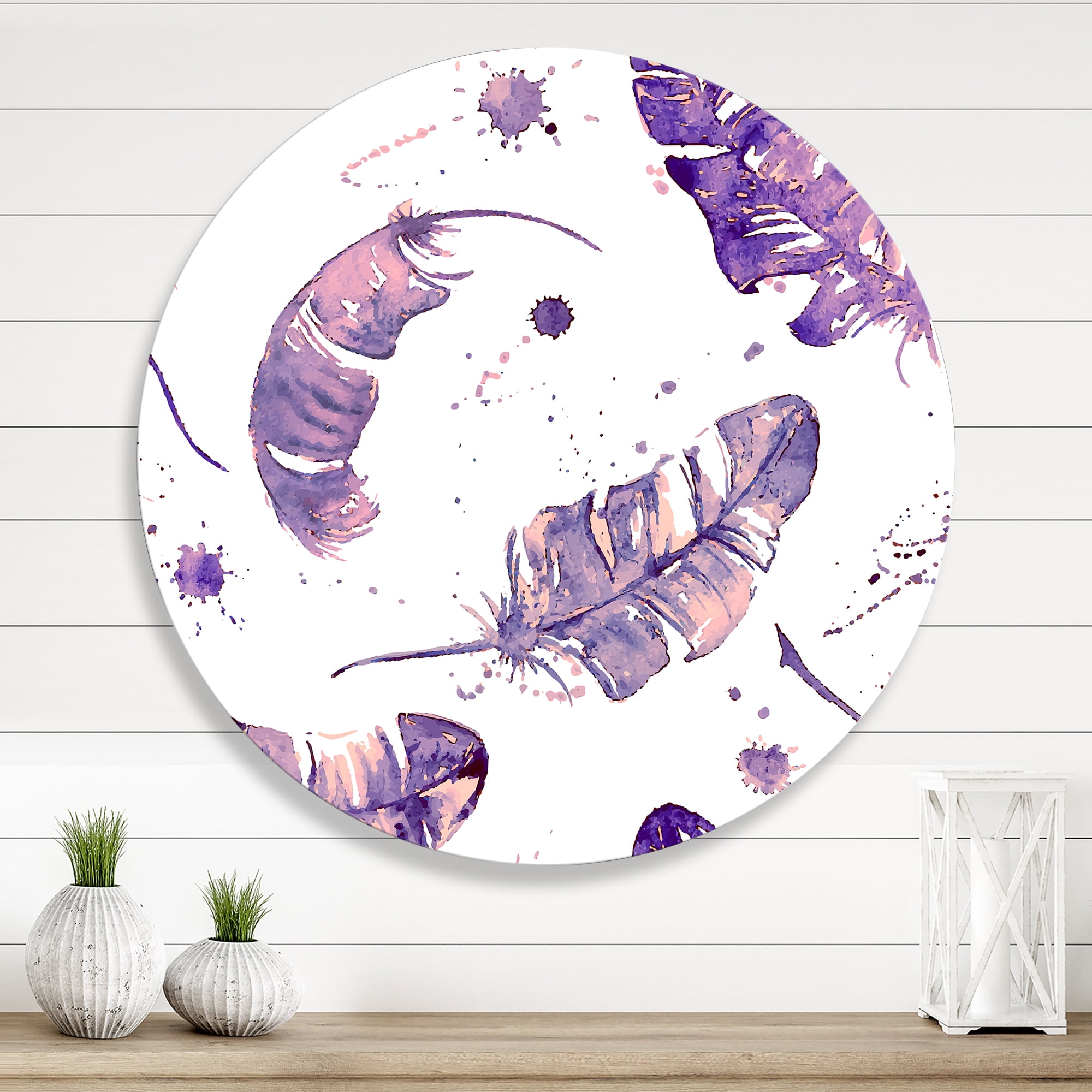 Ethnic Purple Feathers Composition 11 in x 11 in Painting Art Prints, by Designart