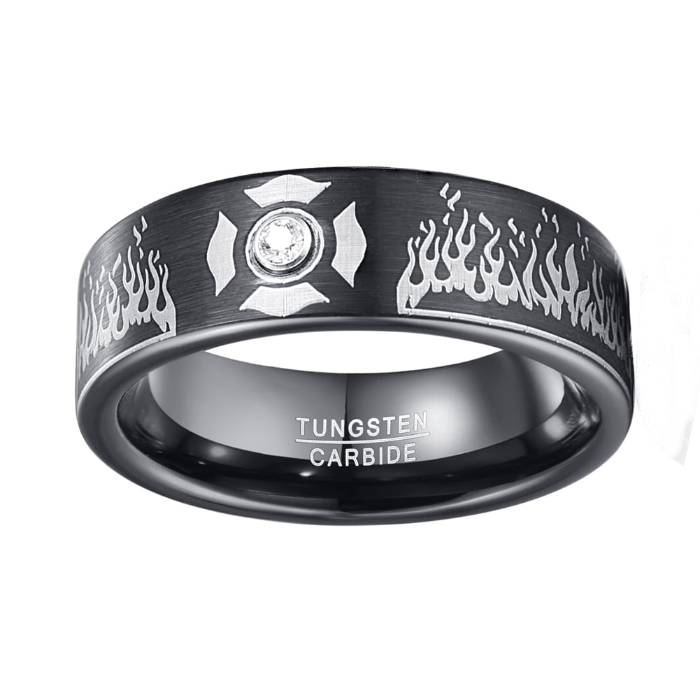 Men 8mm Lasa Plating Black Tungsten Carbide Ring Laser Flame Pattern ...