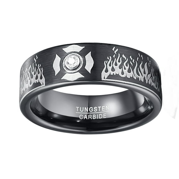 Men 8mm Lasa Plating Black Tungsten Carbide Ring Laser Flame Pattern