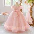 thumbnail image 2 of Ulitacool Girls Dresses Crew Neck Child Short Sleeve Pageant Dress Solid Color Party Gown Dresses Comfortable Wear Pink 9-10 Years, 2 of 9