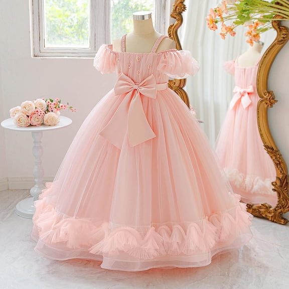 HAYIMI Toddler Child Girls Short Sleeve Pageant Dress Party Gown Dresses Holiday Special Occasion Back To School Swing Flowy Kids Sundress