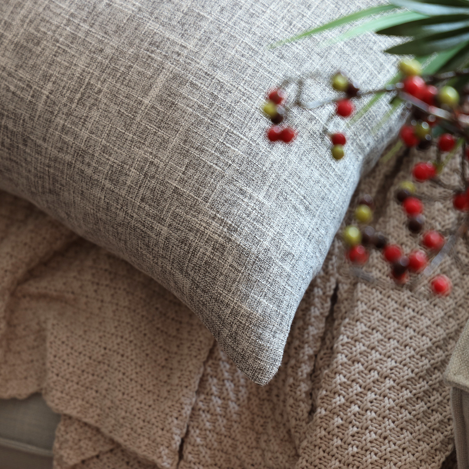 Phantoscope Textural Faux Linen Series Square Decorative Throw Pillow Cusion for Couch, 12" x 20", Gray, 2 Pack