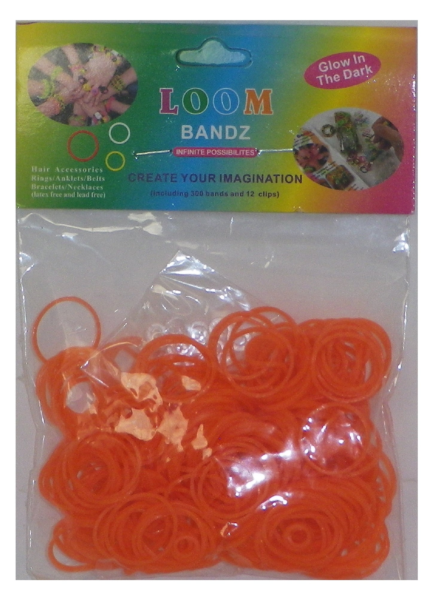 VERY RARE GLOW IN THE DARK GLITTER Loom Bands 300 Clips,Tool 