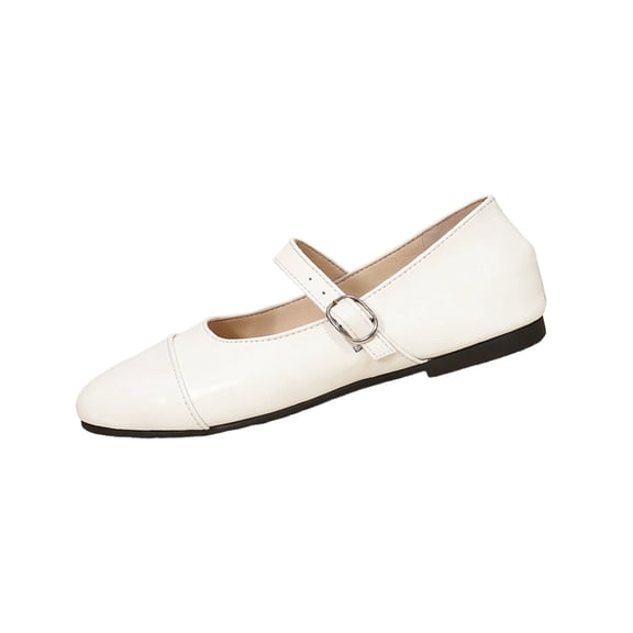 Domuza Mary Jane Shoes Women Slip on Dressy Ballerina Flats New Soft Non-Slip Shoes for School Office Walking Casual Formal Work White 8.5(EU-41)