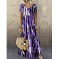 thumbnail image 1 of Robe d'Été pour Femme Robe de Plage Robe Ample Robe Maxi Robe Bohème Teinture sur Nœuds à Manches Courtes Robe à Col Ras du Cou, 1 of 1