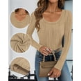 thumbnail image 4 of Ladybranch Tee Shirts Womens Fashion U Neck Tight Fit Tops Business Casual Dressy Fall Fashion Trendy Clothes 2025 Dark Khaki, 4 of 5