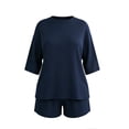 thumbnail image 6 of Oksale Casual Lounge Sets for Women Soft Cozy Short Sleeve Pajamas 2 Piece Drawstring Elastic Waisted Shorts with Pockets Navy XL, 6 of 7