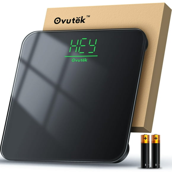 Báscula de baño Ovutek para medir el peso corporal, báscula digital de alta precisión para personas, incluye baterías mejoradas, tamaño compacto, pantalla LED, báscula médica con vidrio templado resis