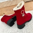thumbnail image 4 of Xfvqtps Womens Mid Calf Boots Plush Fleece Line Suede Upper Chunky Heel Zipper Up Rhinestone Buckle Winter Snow Boots Women Solid Color Shoes Casual Warm Ankle Boots Red, 4 of 9