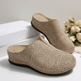 thumbnail image 4 of Khaki Ladies Closed-Toe Slides With Wedge Heel And Embroidery Khaki Tone Slip-On, 4 of 9